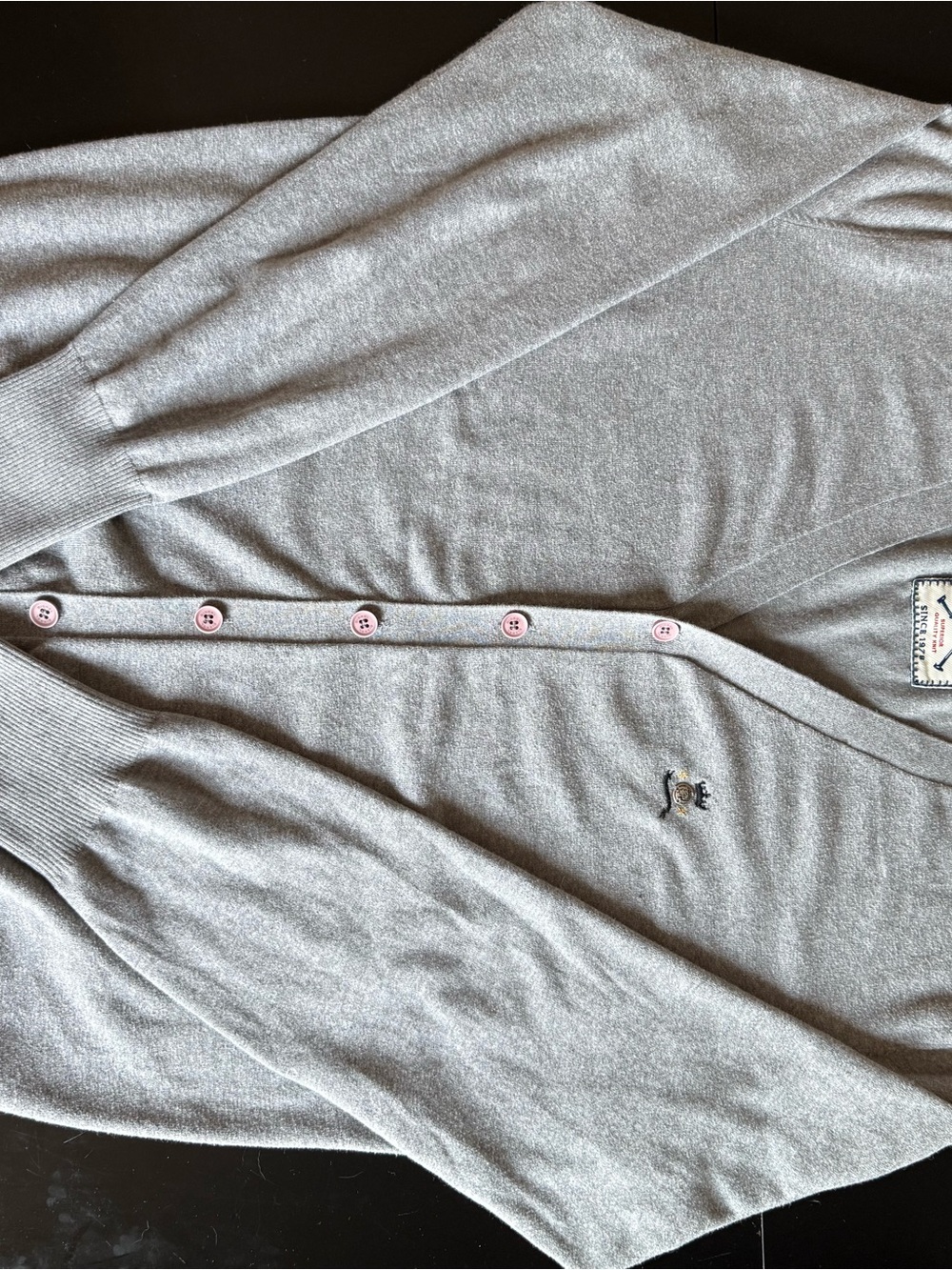 Diesel Light Gray V-Neck Cardigan with Embroidered Patch